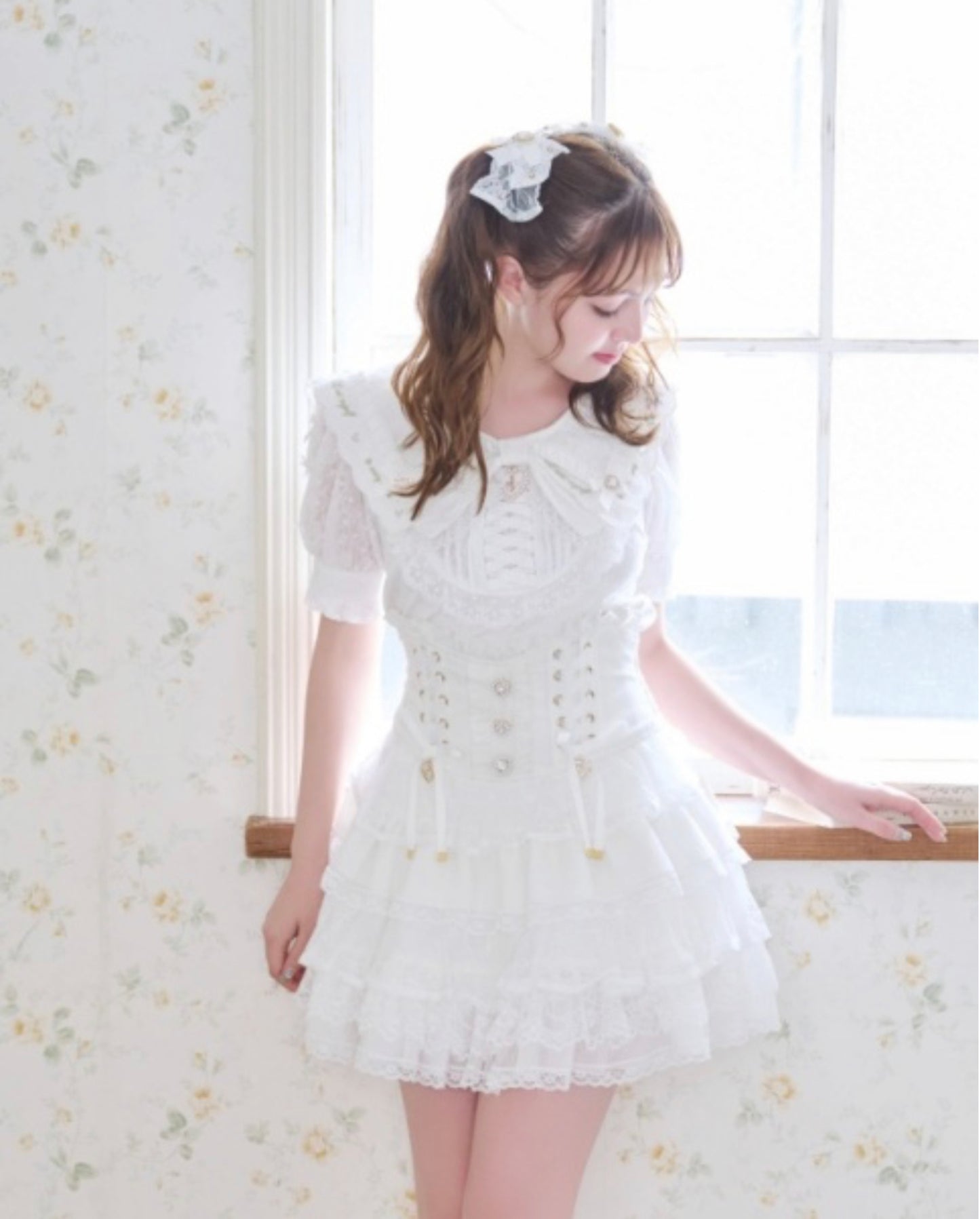 LizLisa Scallop Ribbon Collar Ribb Tops