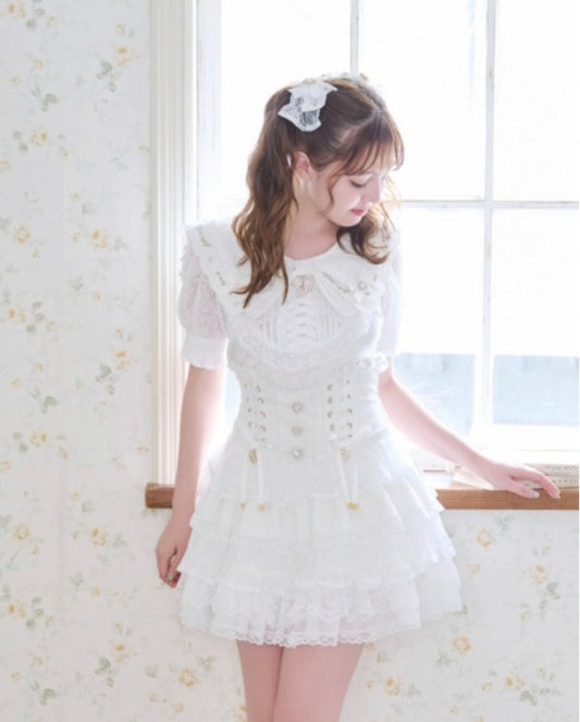 LizLisa Scallop Ribbon Collar Ribb Tops
