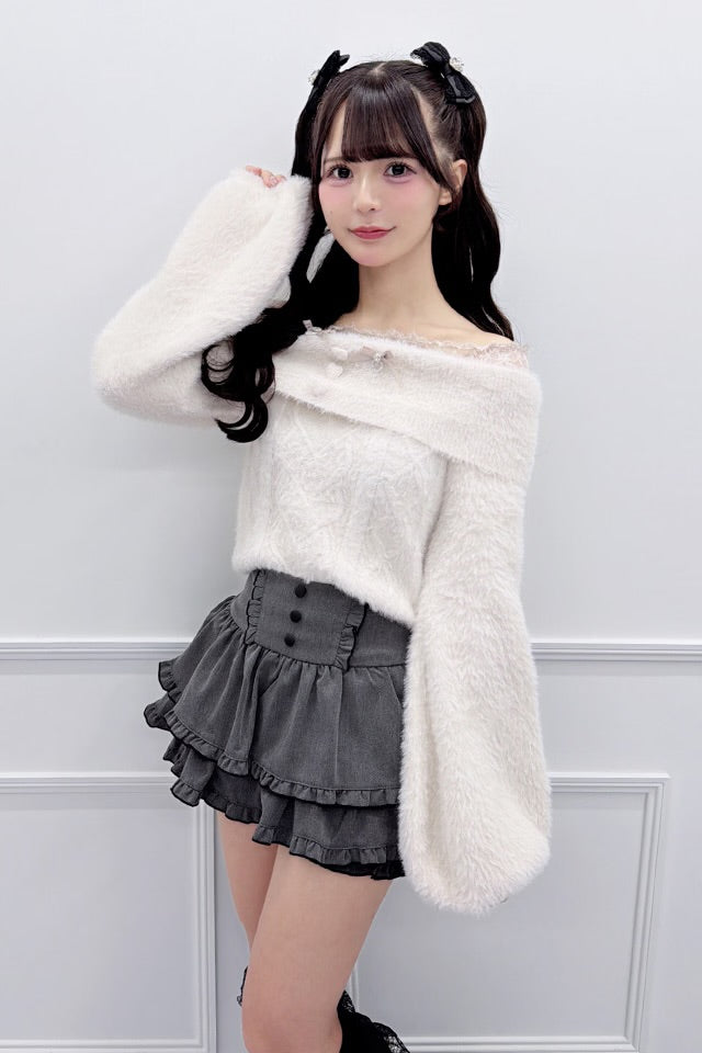 MA*RS Heart Button Off-Shoulder Knit