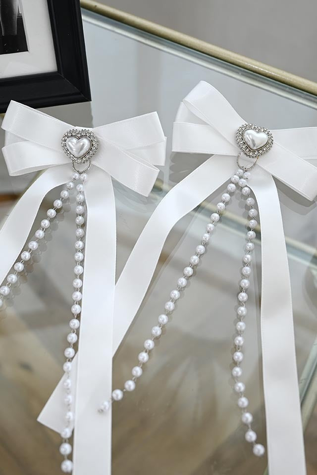 MA*RS [Princess Melody] Pearl Chain & Pearl Heart Ribbon Clip 2-piece SET