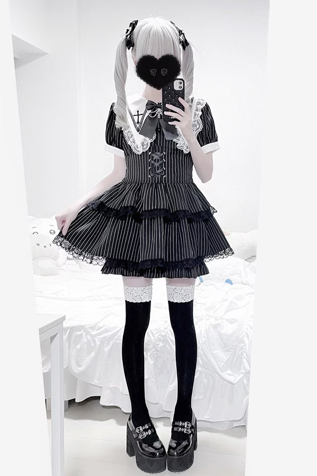 MA*RS Cross-embroidered 3-tiered ruffle set-up