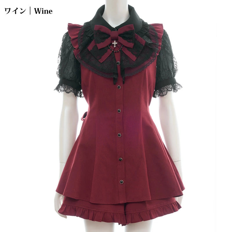 SecretHoney Lace ruffle short sleeve setup