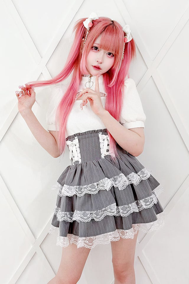 MA*RS Lace-up Ribbon 3-Tier Frill Skirt Pants