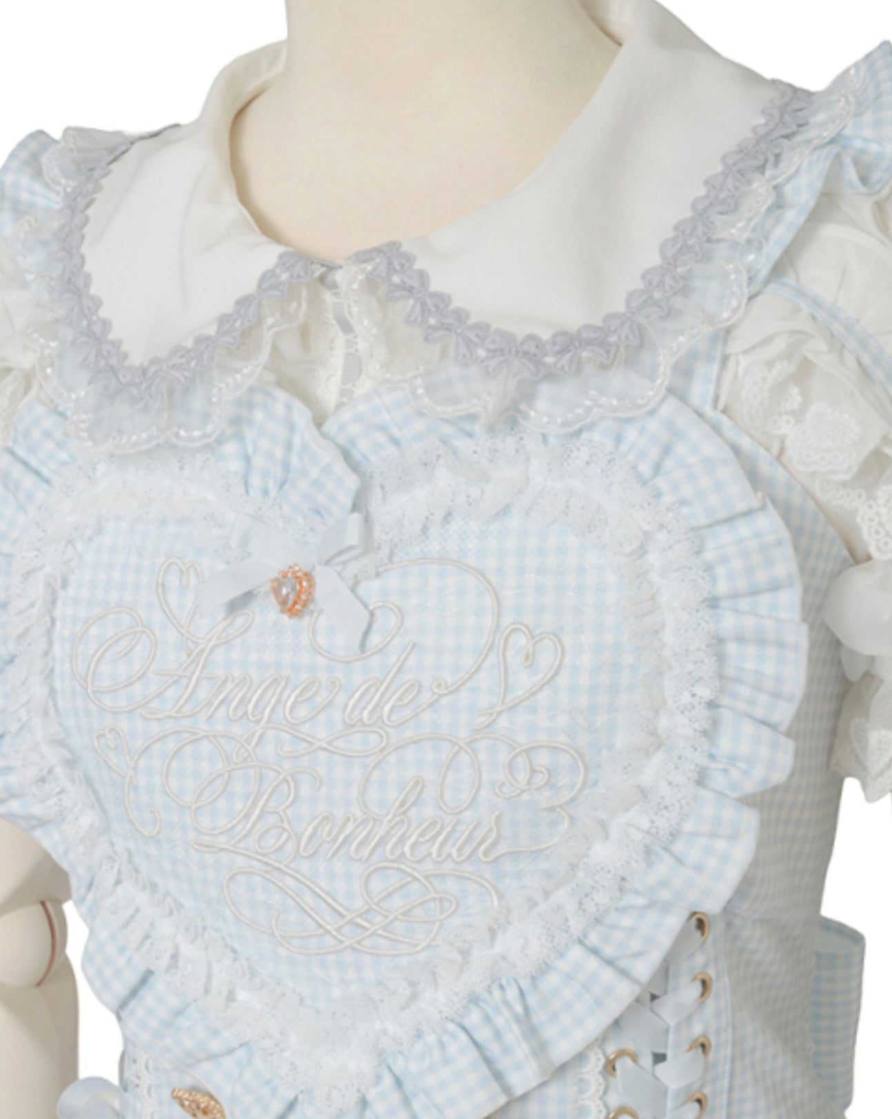 LizLisa Gingham Heart Apron Jumper-skirt Set-up
