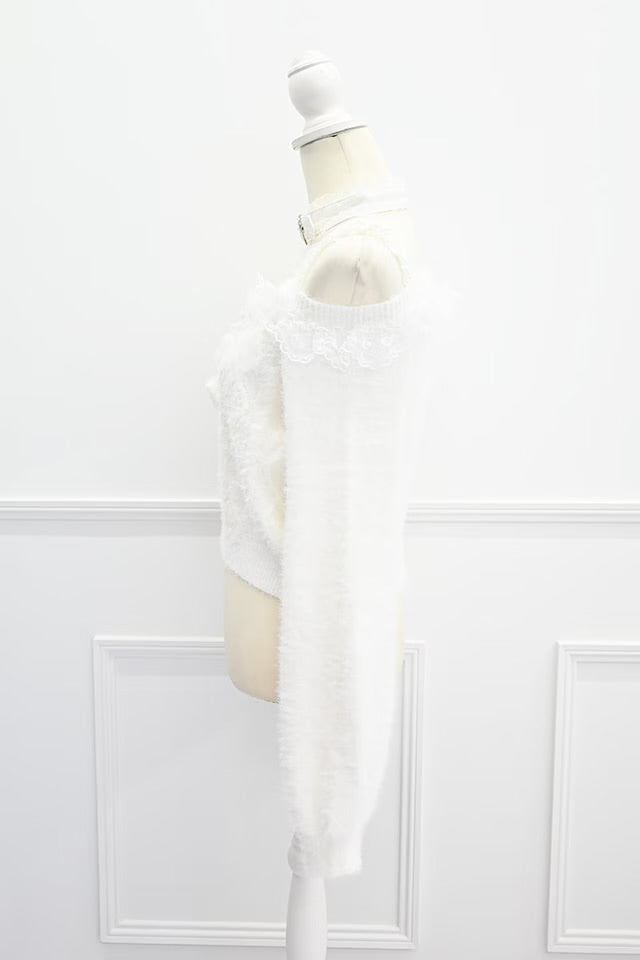 MA*RS Three-Ribbon Knit Top with Heart Choker