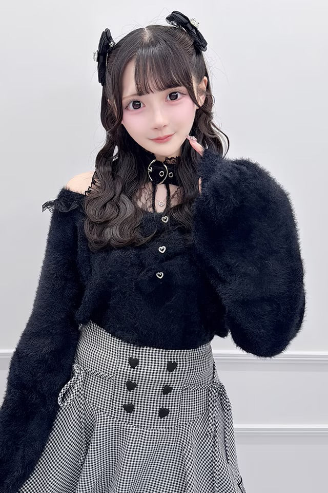 MA*RS Three-Ribbon Knit Top with Heart Choker