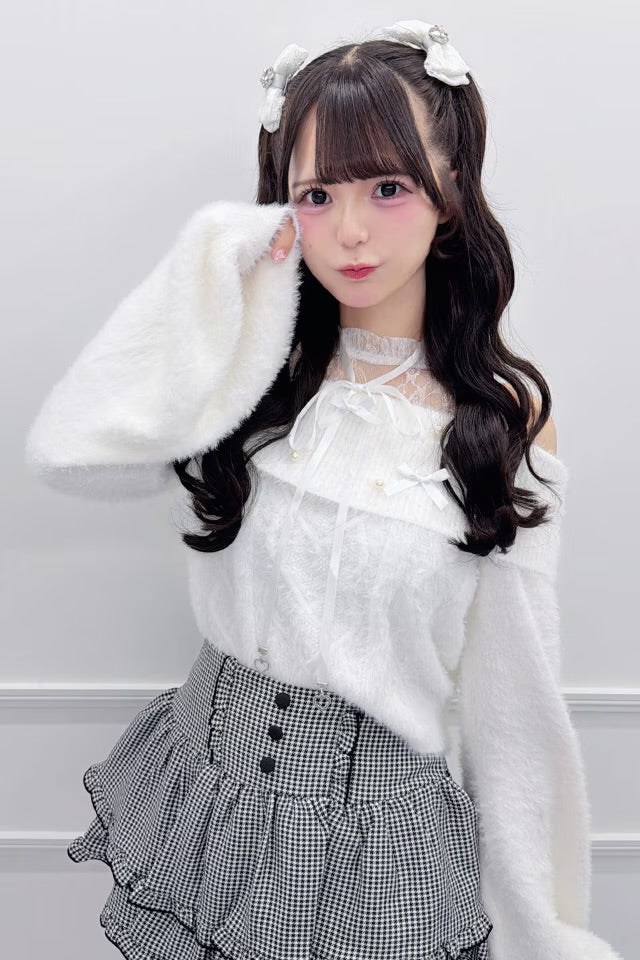 MA*RS Ribbon & Pearl Cable Off-Shoulder Knit