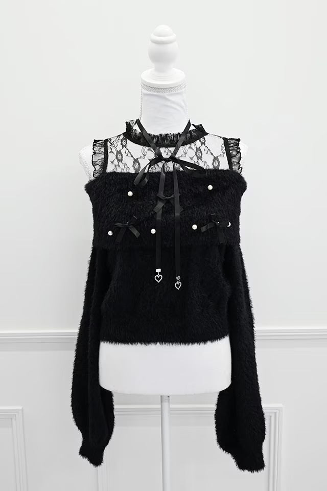MA*RS Ribbon & Pearl Cable Off-Shoulder Knit