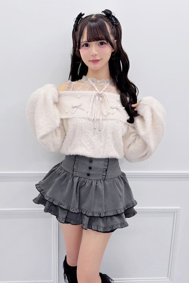 MA*RS Ribbon & Pearl Cable Off-Shoulder Knit