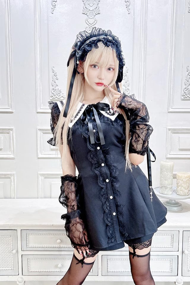 MA*RS [2-Piece Set] Cross Embroidered Arm Set - Black Size F