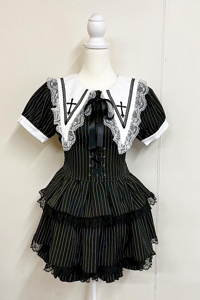 MA*RS Cross-embroidered 3-tiered ruffle set-up