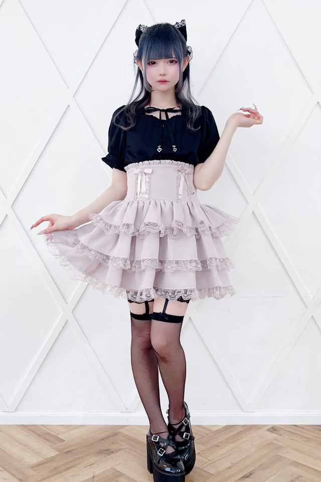 MA*RS Lace-up Ribbon 3-Tier Frill Skirt Pants