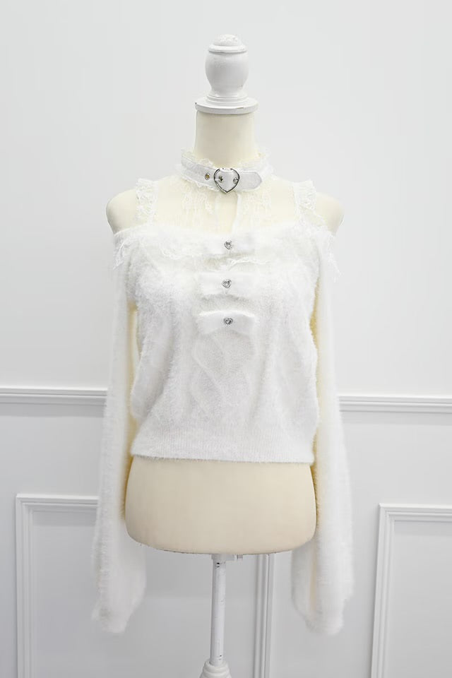 MA*RS Three-Ribbon Knit Top with Heart Choker