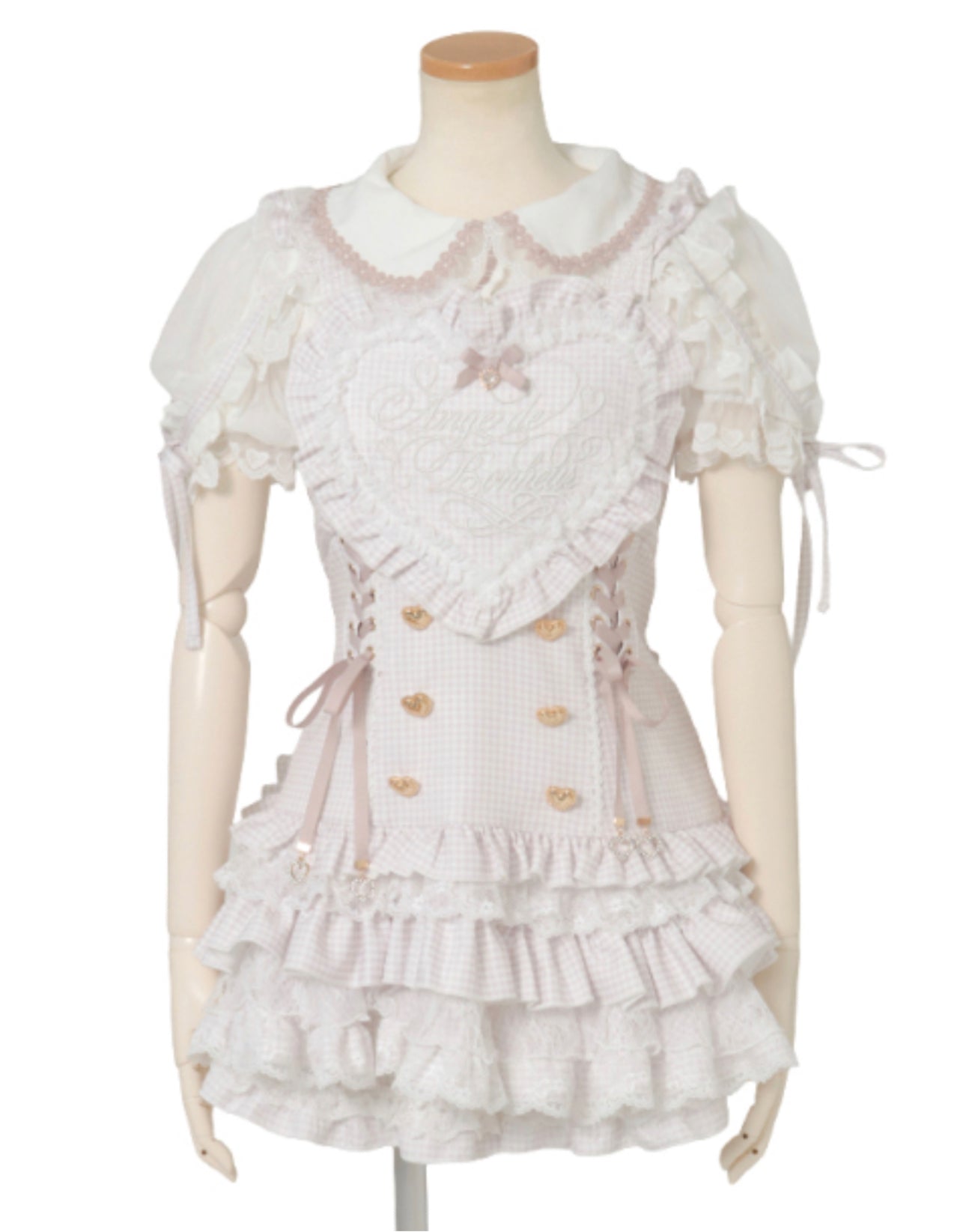 LizLisa Gingham Heart Apron Jumper-skirt Set-up