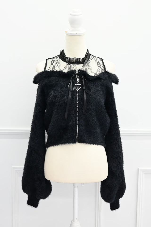 MA*RS Off-the-shoulder shaggy knit top