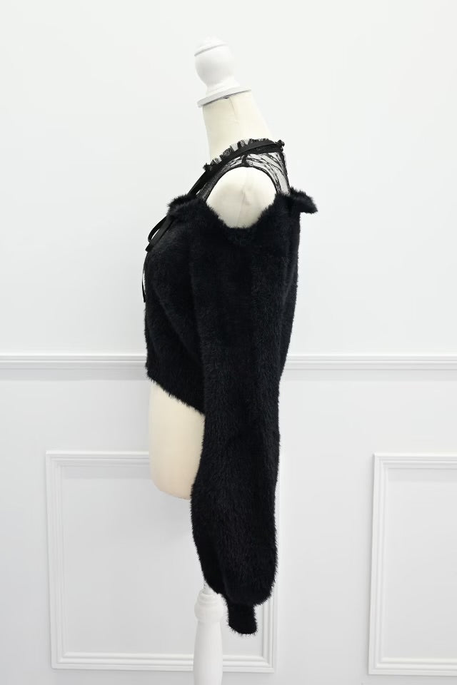 MA*RS Off-the-shoulder shaggy knit top
