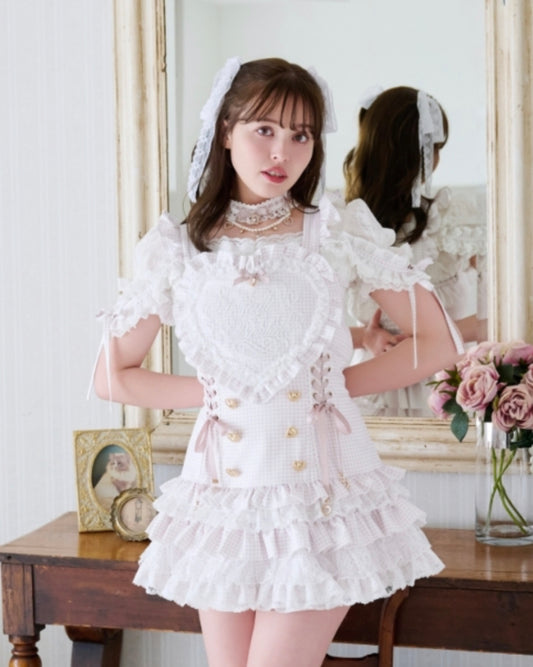 LizLisa Gingham Heart Apron Jumper-skirt Set-up