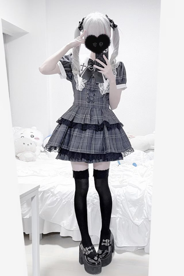 MA*RS Cross-embroidered 3-tiered ruffle set-up