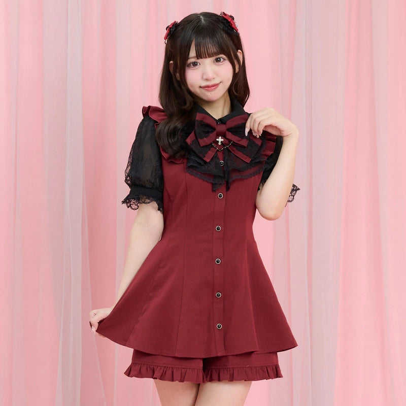 SecretHoney Lace ruffle short sleeve setup