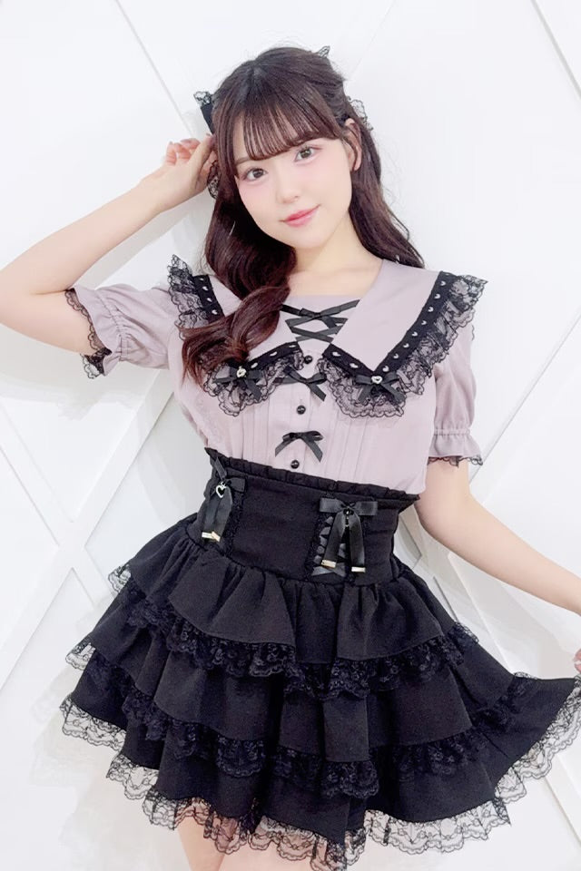 MA*RS Heart Lace Sailor Collar Blouse