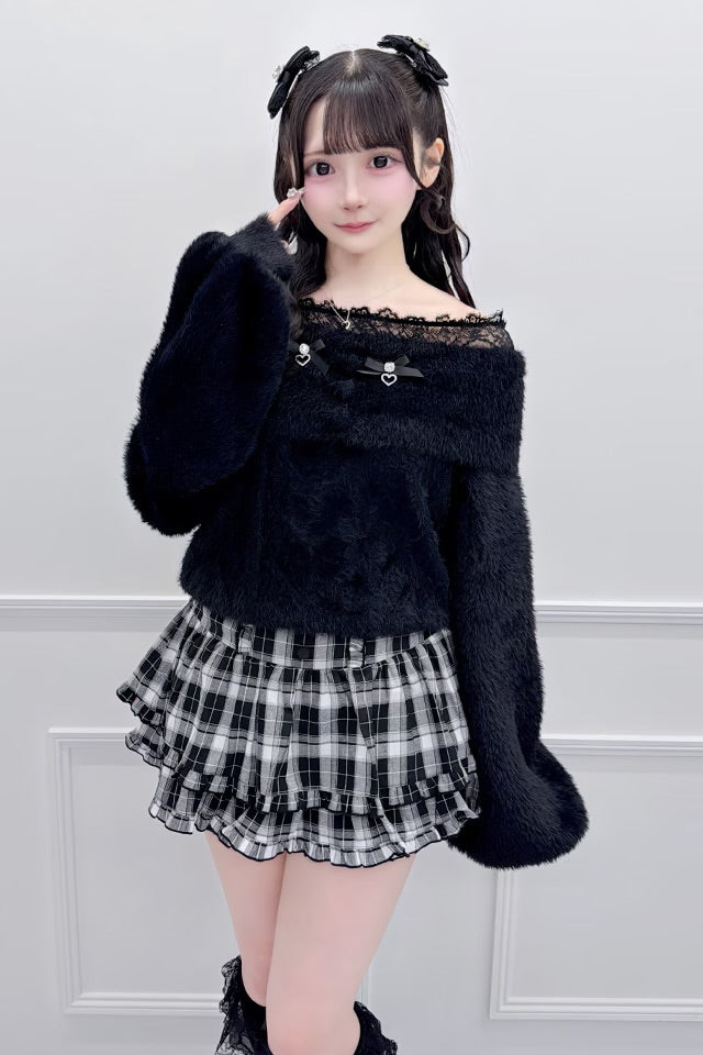 MA*RS Heart Button Off-Shoulder Knit