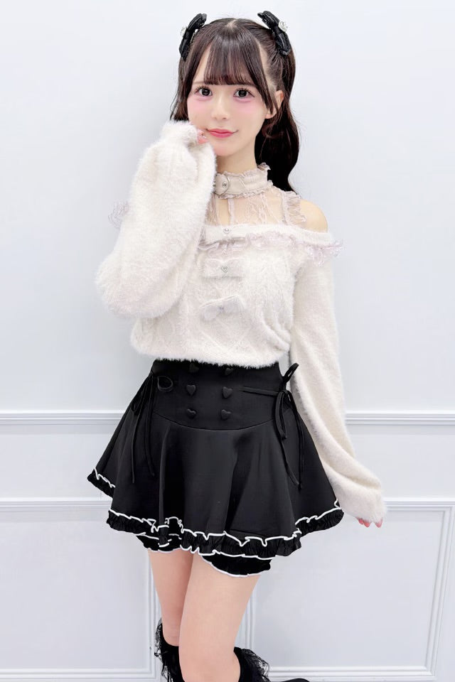 MA*RS Three-Ribbon Knit Top with Heart Choker