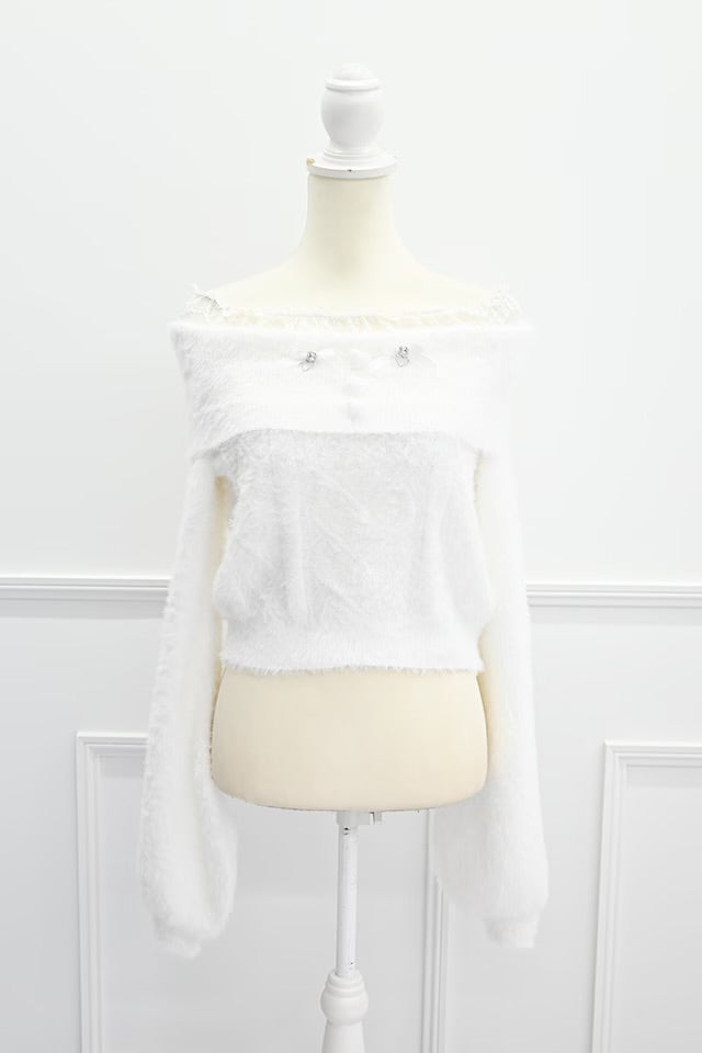 MA*RS Heart Button Off-Shoulder Knit