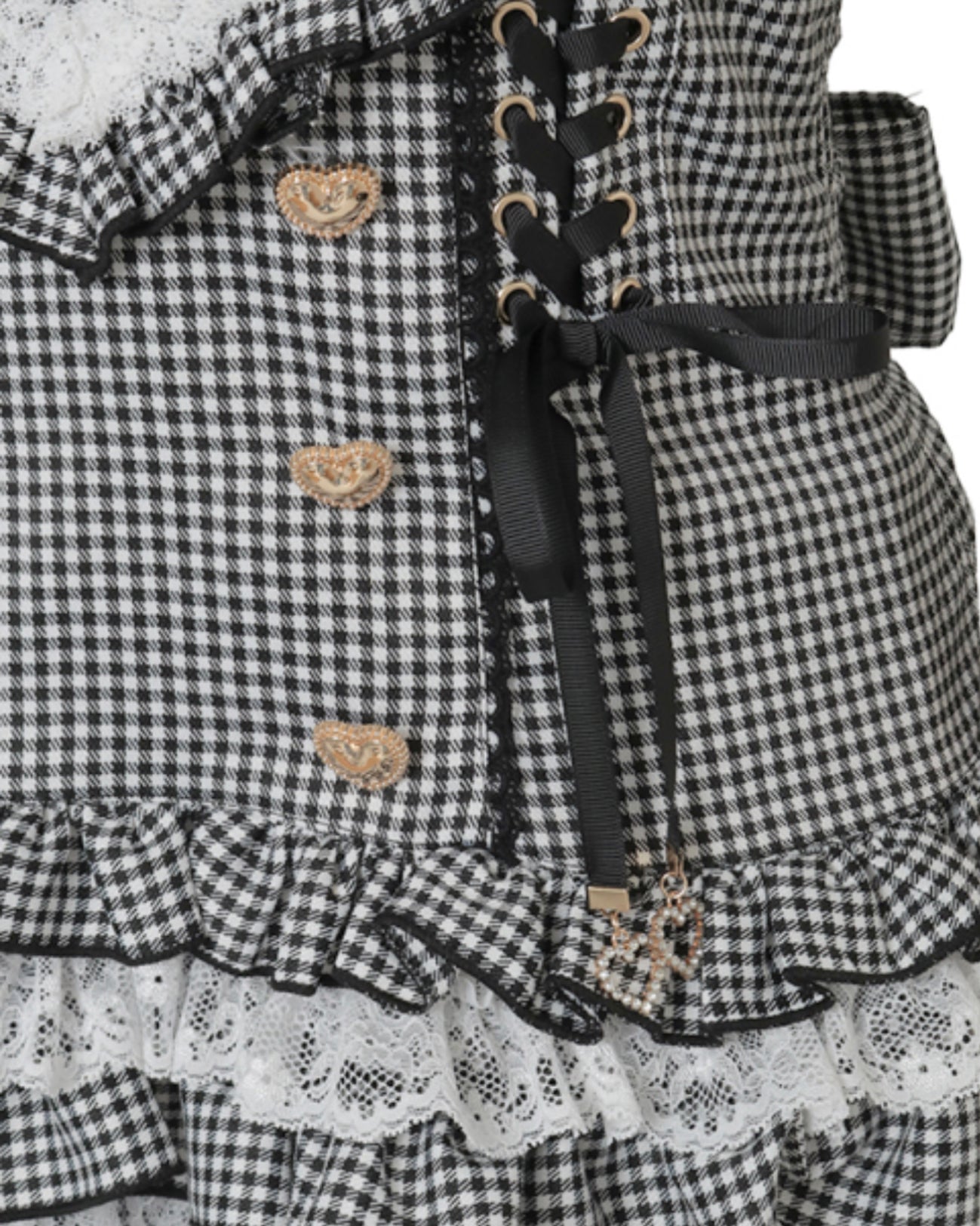 LizLisa Gingham Heart Apron Jumper-skirt Set-up