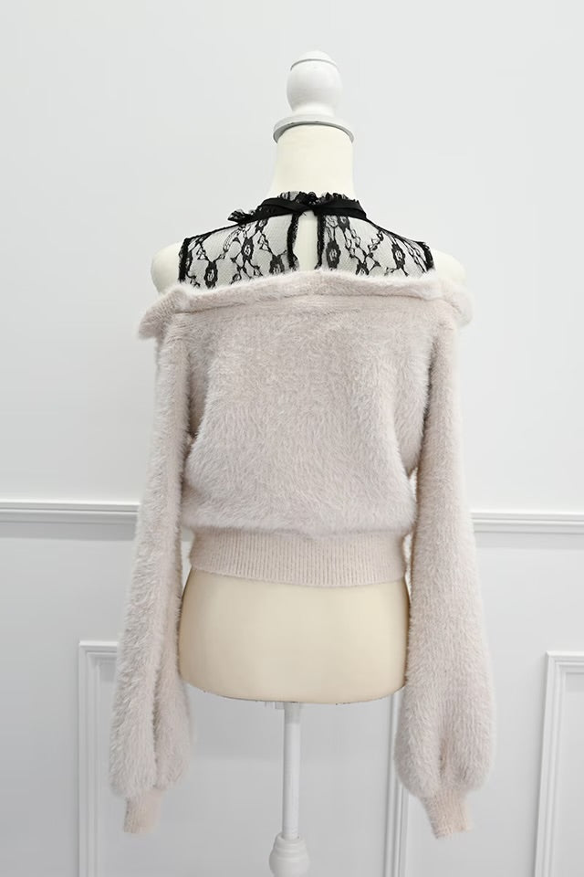 MA*RS Off-the-shoulder shaggy knit top