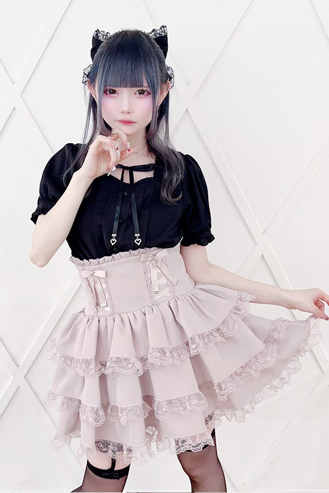 MA*RS Lace-up Ribbon 3-Tier Frill Skirt Pants