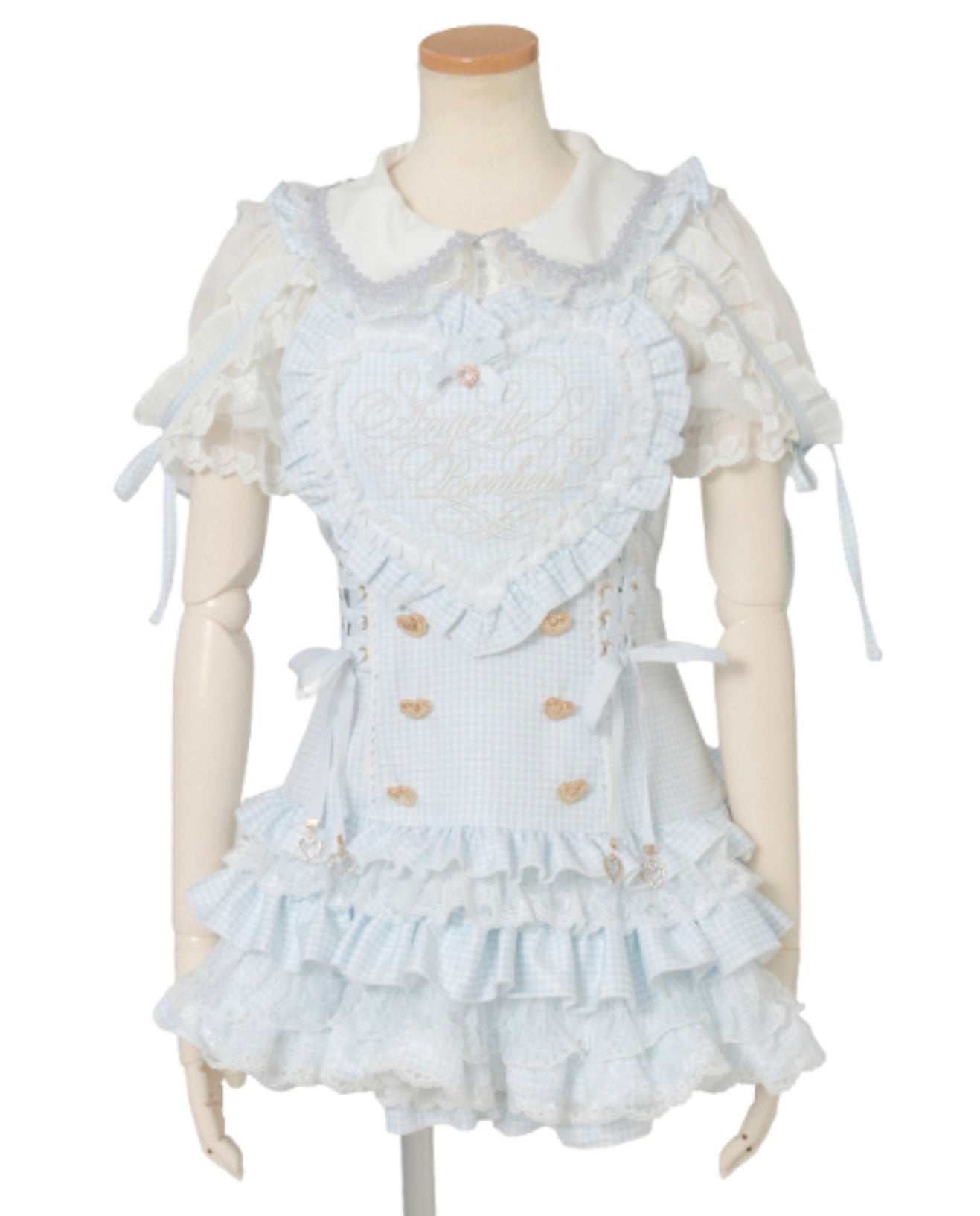 LizLisa Gingham Heart Apron Jumper-skirt Set-up