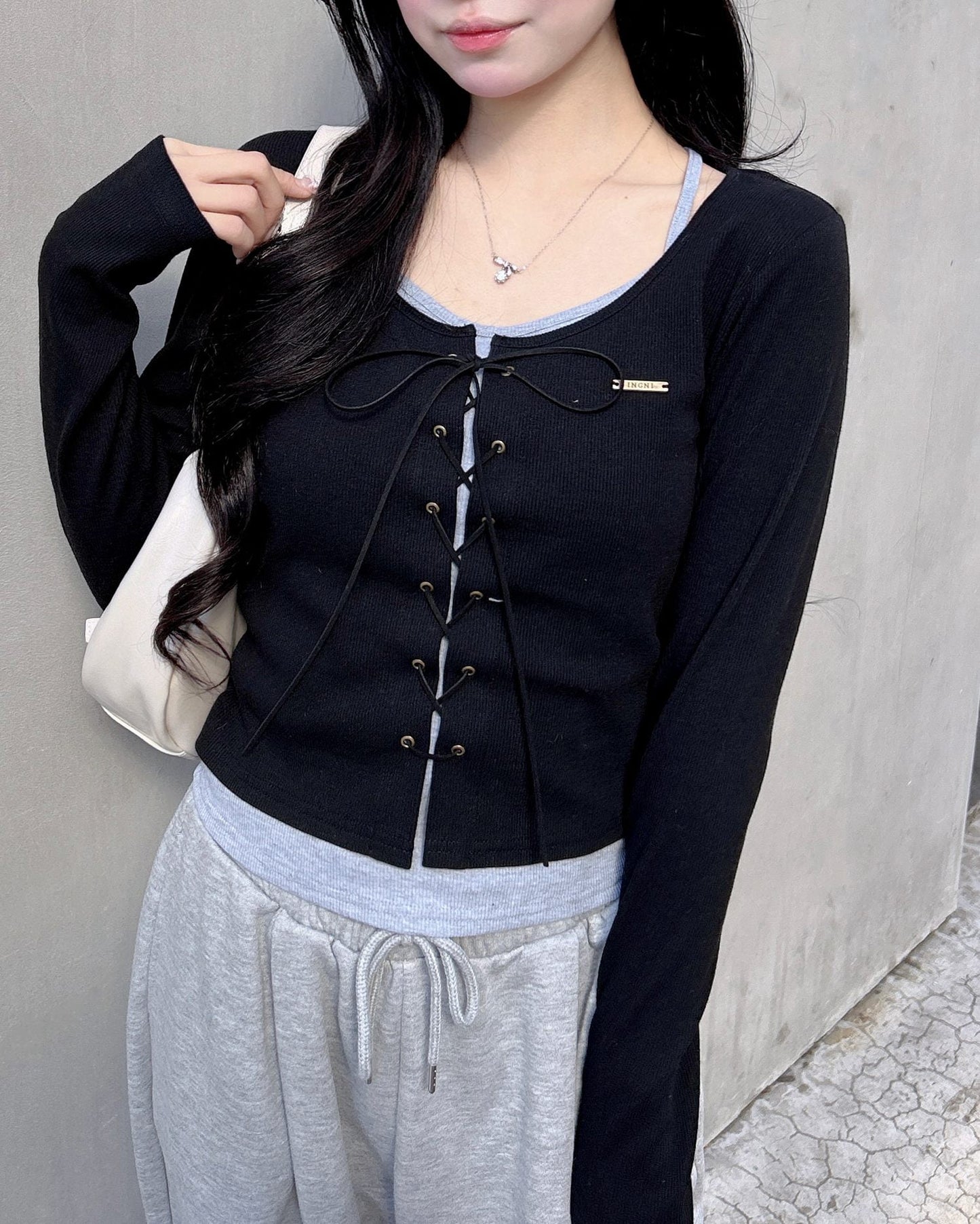INGNI Cami layered style ribbed lace-up tops
