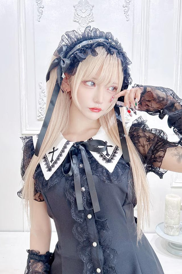 MA*RS [2-Piece Set] Cross Embroidered Arm Set - Black Size F