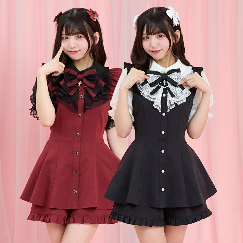 SecretHoney Lace ruffle short sleeve setup