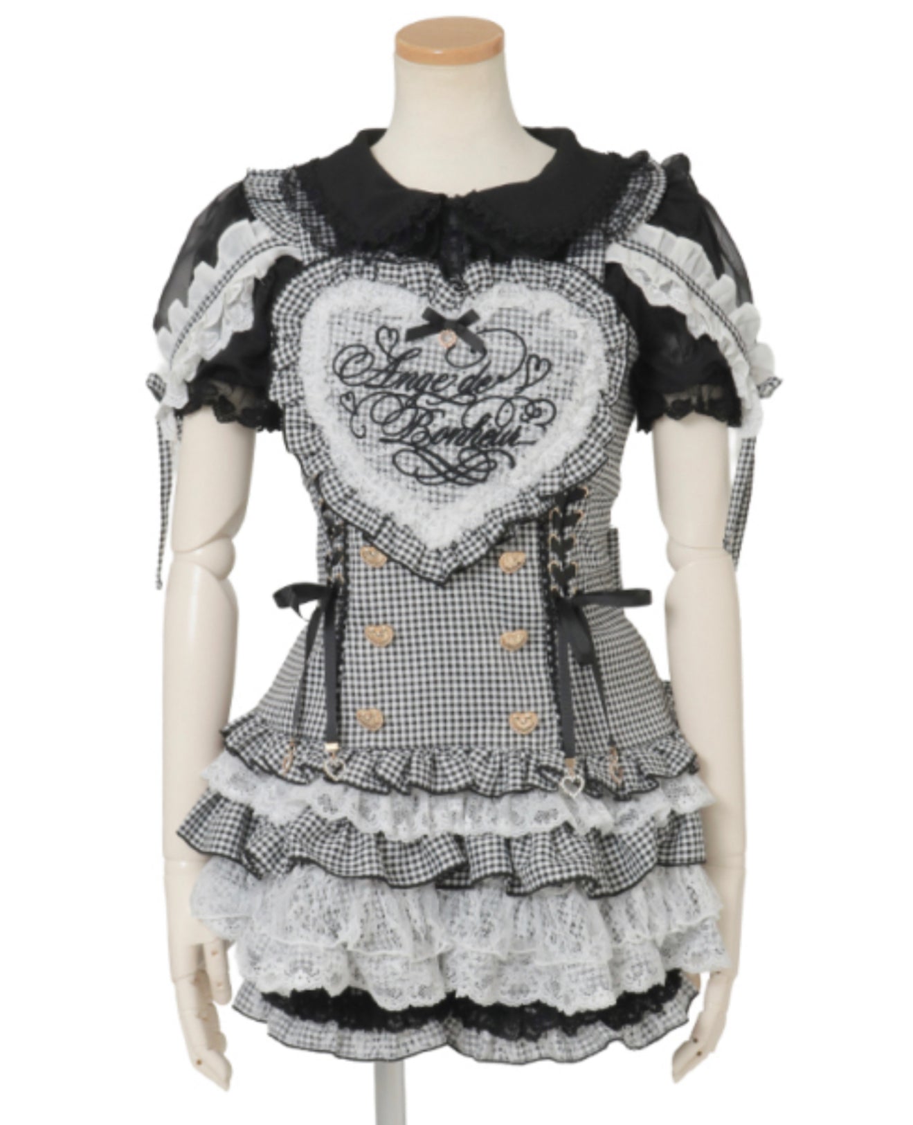 LizLisa Gingham Heart Apron Jumper-skirt Set-up