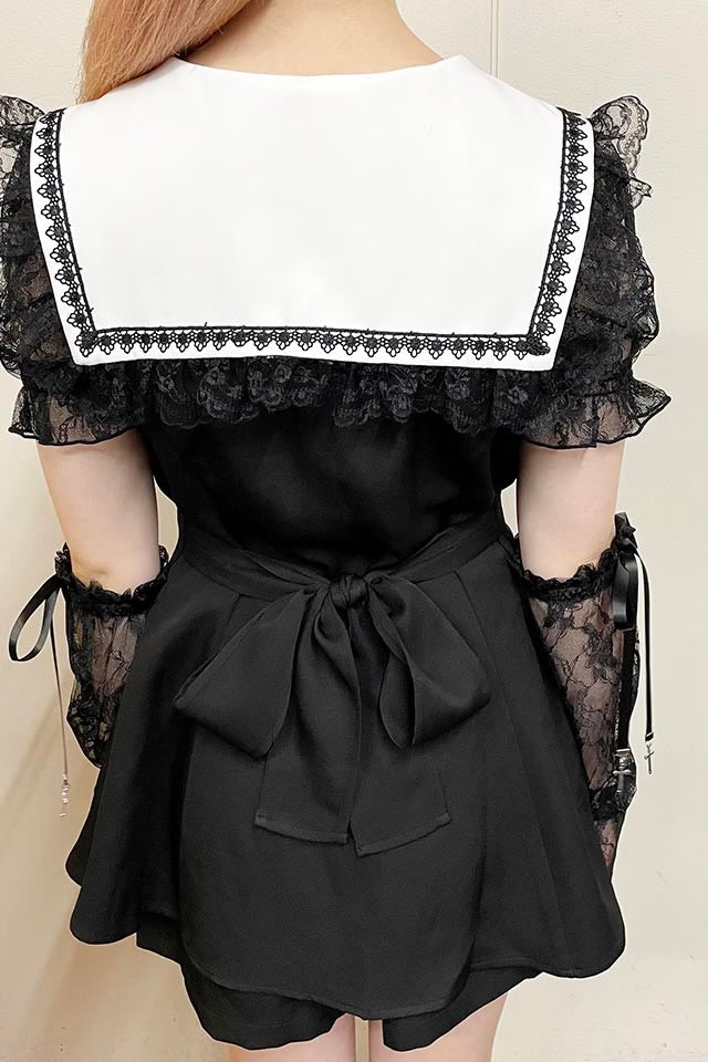 MA*RS [2-Piece Set] Cross Embroidered Arm Set - Black Size F