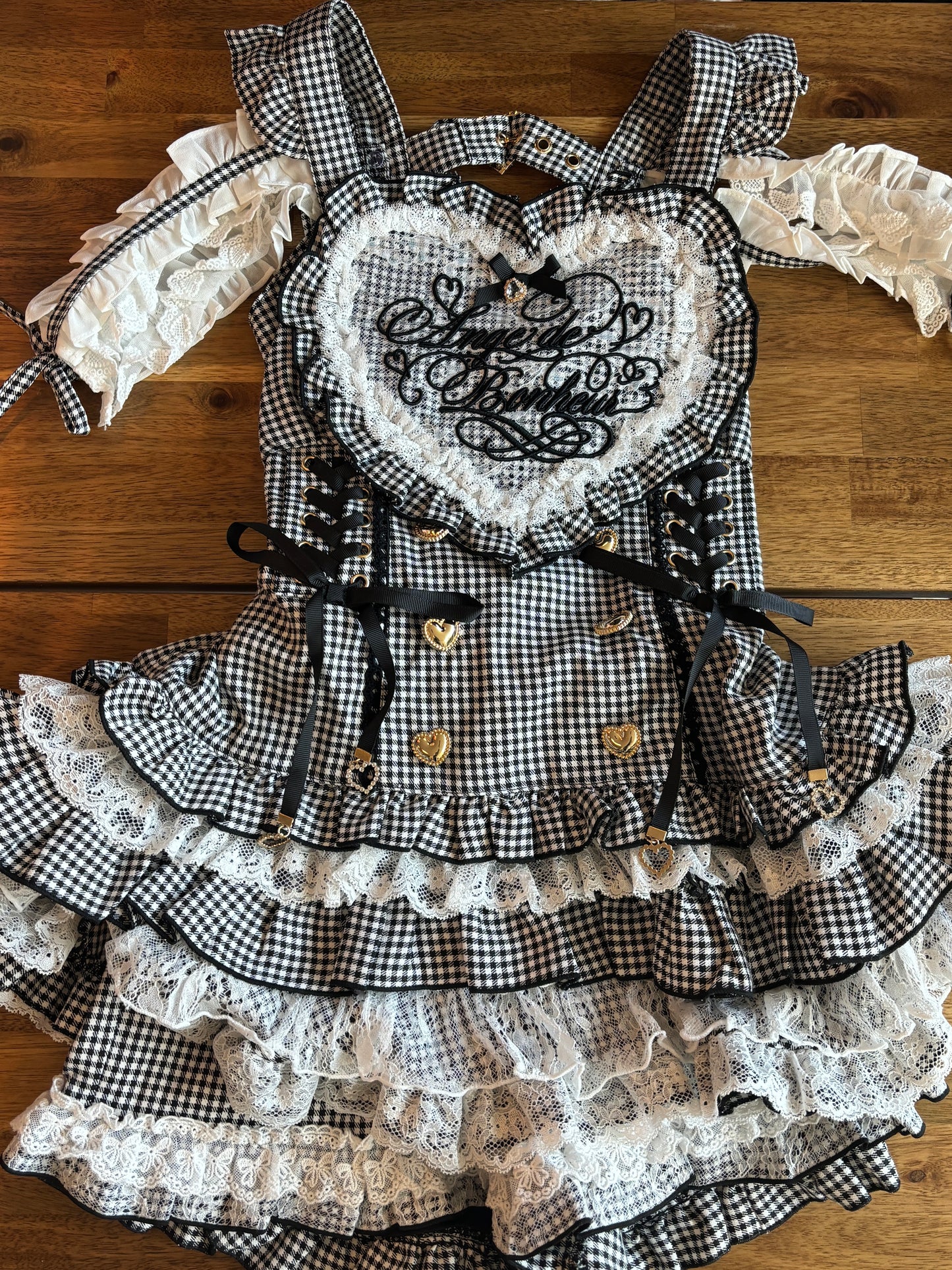 LizLisa Gingham Heart Apron Jumper-skirt Set-up