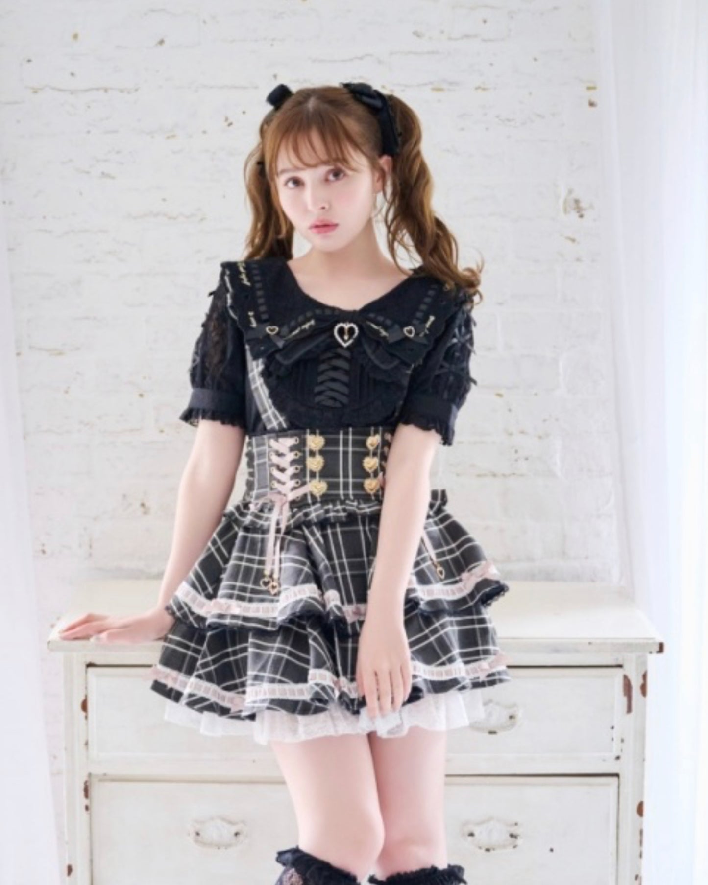 LizLisa Scallop Ribbon Collar Ribb Tops