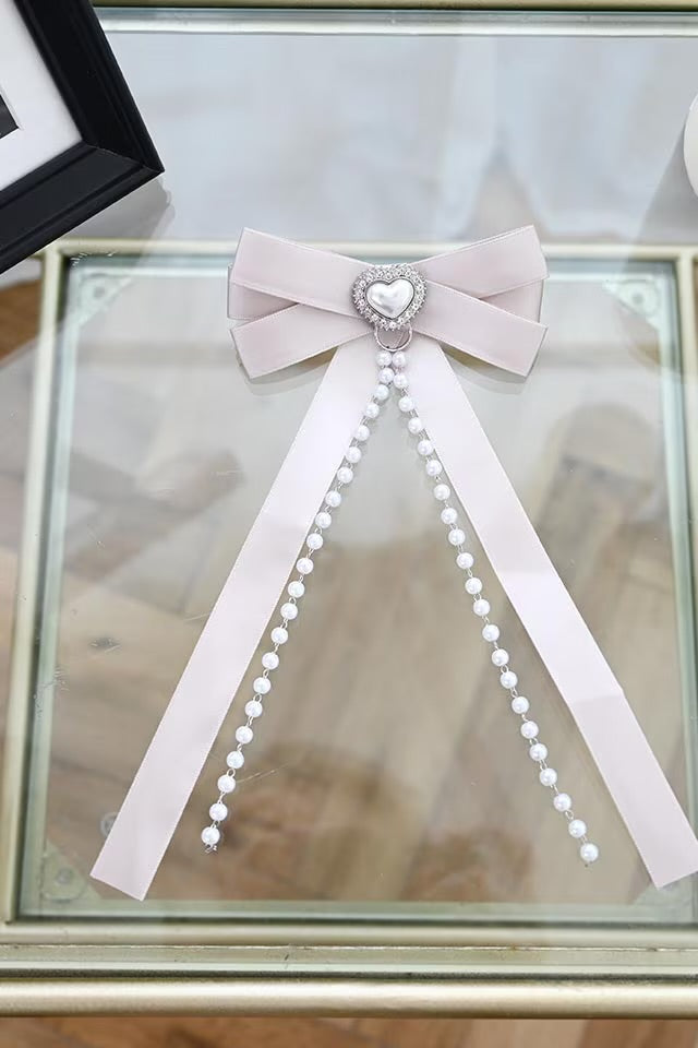 MA*RS [Princess Melody] Pearl Chain & Pearl Heart Ribbon Clip 2-piece SET