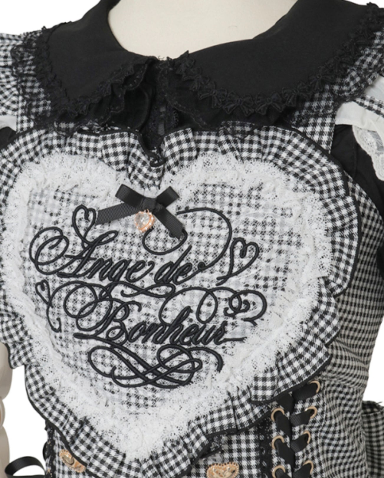LizLisa Gingham Heart Apron Jumper-skirt Set-up
