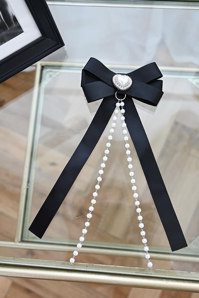 MA*RS [Princess Melody] Pearl Chain & Pearl Heart Ribbon Clip 2-piece SET