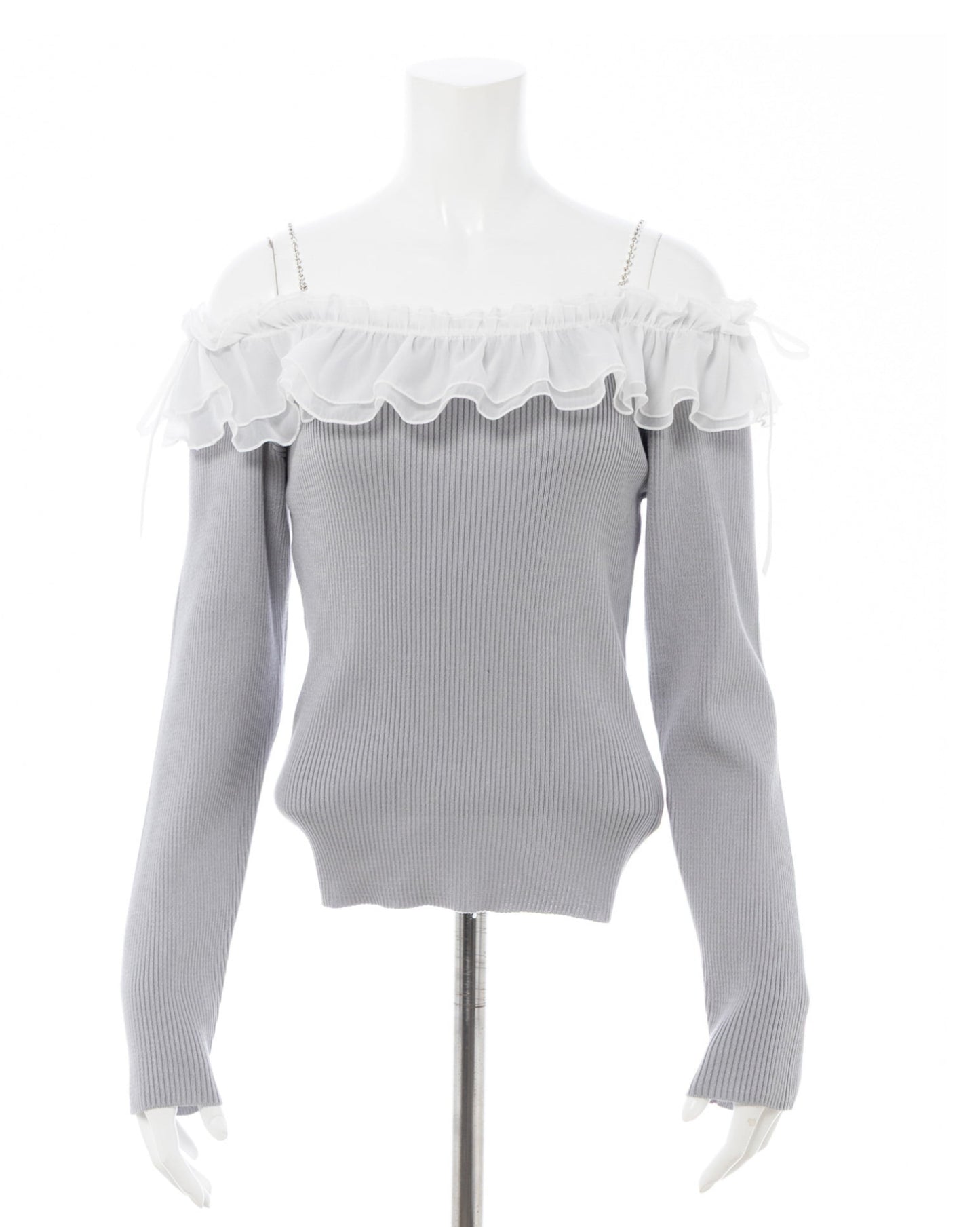 INGNI-Rhinestone Chain Off-Shoulder Frill Knit