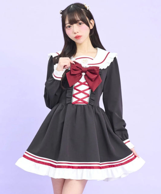 SecretHoney Front Lace-Up Sailor One-Piece Dress